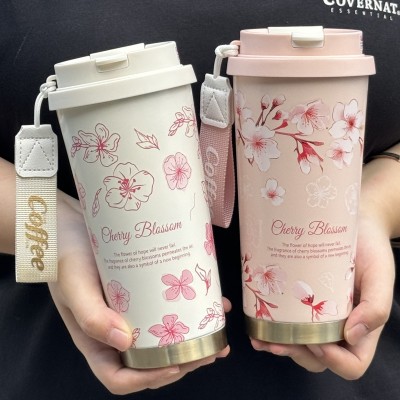 高颜值便携不锈钢保温杯女生办公室随手咖啡杯户外双饮吸管水杯子图5