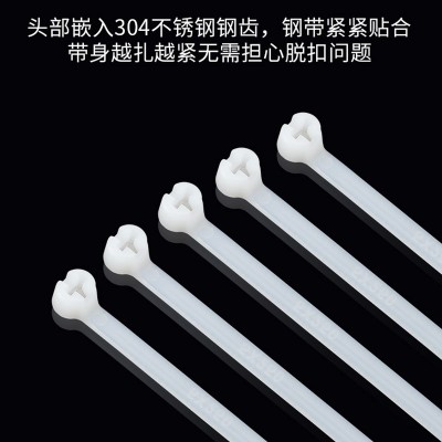 耐高低温加厚卡扣扎带黑白尼龙扎带船用不锈钢片嵌片扎带锁紧扎带图4
