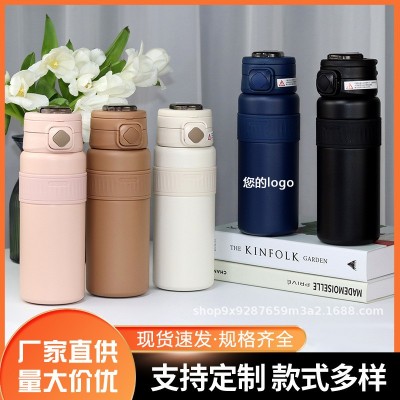 316不锈钢运动保温杯户外双饮大容量水杯子带提手吸管便携弹跳杯图1