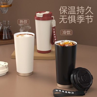 316不锈钢双饮吸管杯高颜值便携陶瓷咖啡杯办公商务保温杯可印图图3