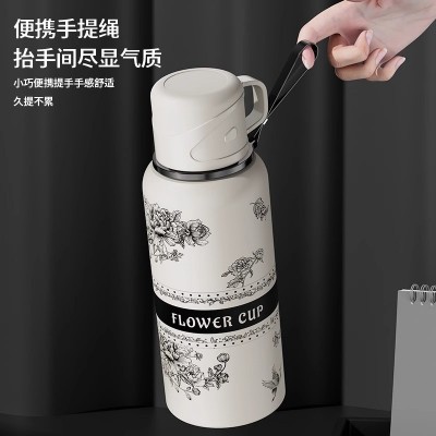 316不锈钢栀子花保温杯大容量便携学生水壶高颜值运动茶水分离杯图2