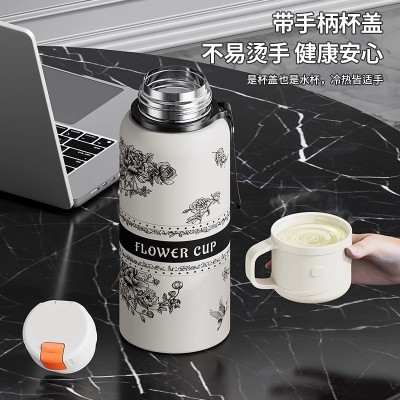 316不锈钢栀子花保温杯大容量便携学生水壶高颜值运动茶水分离杯图3