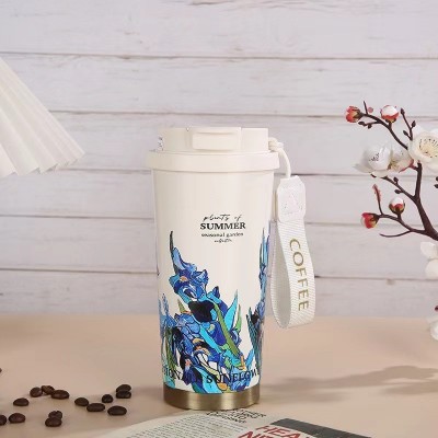 双饮铃兰咖啡杯高颜值316不锈钢保温杯户外便携提绳杯子印花水杯图2