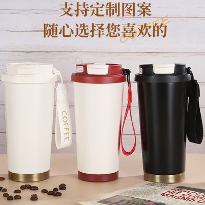 双饮铃兰咖啡杯高颜值316不锈钢保温杯户外便携提绳杯子印花水杯图3