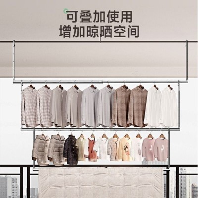 不锈钢晾衣杆阳台室内晒衣服阳台晾衣神器晾衣杆悬挂式晾衣架图5
