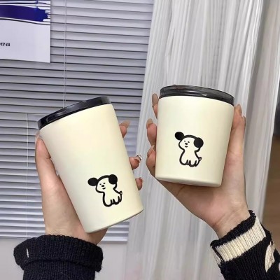 韩式小狗不锈钢咖啡杯带盖保温可爱卡通随手咖啡杯创意便携水杯图3