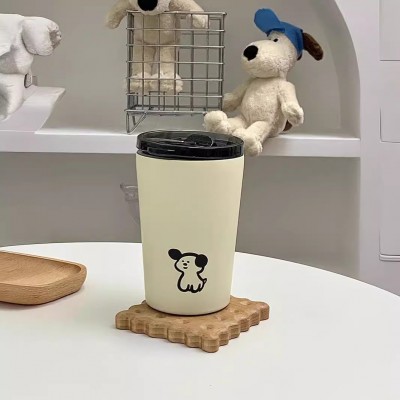 韩式小狗不锈钢咖啡杯带盖保温可爱卡通随手咖啡杯创意便携水杯图4