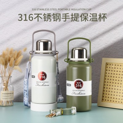 新款316不锈钢保温杯大容量金刚壶户外便携带手提提绳水壶焖茶杯图4