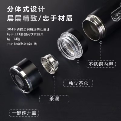 厂家定制一键开盖316不锈钢速开保温杯 车载水杯茶水分离商务茶杯图2