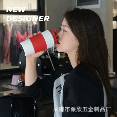 严选外贸高颜值不锈钢陶瓷内胆咖啡杯办公杯车载汽车杯带皮套水杯图4