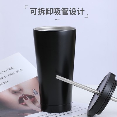 现货不锈钢吸管杯咖啡杯 750.500ml真空无缝内胆马克杯保温冷水杯图2