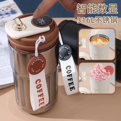 高颜值智能显温316不锈钢保温杯咖啡杯带提绳户外便捷运动水杯图3