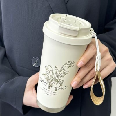 铃兰双饮保温杯陶瓷316不锈钢咖啡杯女生大容量高颜值吸管水杯子图3