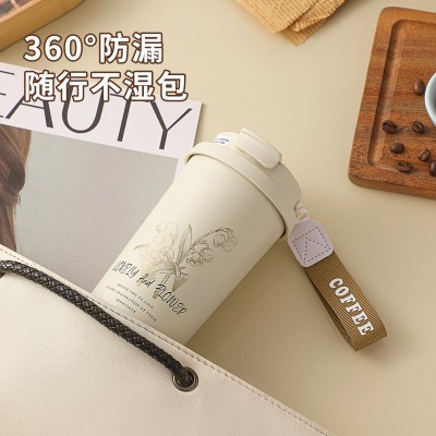 新款咖啡杯316不锈钢保温杯高颜值女便携水杯车载随行吸管杯批发图2