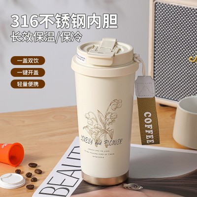 新款咖啡杯316不锈钢保温杯高颜值女便携水杯车载随行吸管杯批发图3