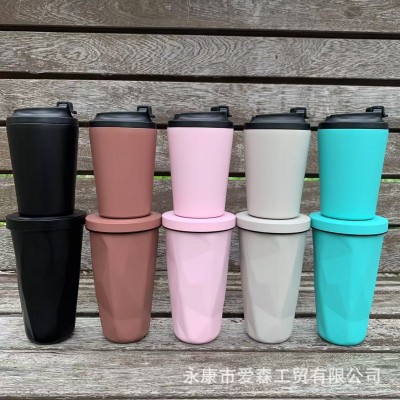 新款304不锈钢菱形吸管咖啡杯 保温便携随手杯办公车载咖啡保温杯图2