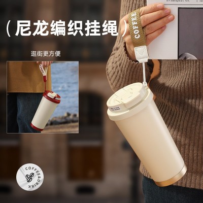 新款316不锈钢保温杯简约学生车载随行杯户外带提绳便携式咖啡杯图2