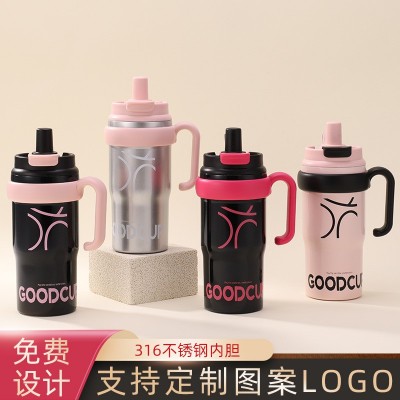 新款汽车杯316不锈钢保温杯甜酷双饮吸管杯办公便携巨无霸冰霸杯图3