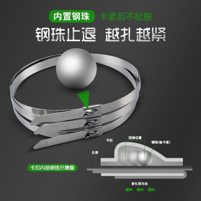 304不锈钢扎带自锁钢珠扎带船舶防锈防腐白钢捆绑带卡扣盘带抱箍图2