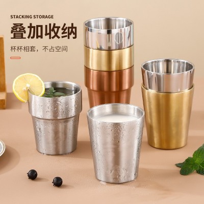 韩式304不锈钢水杯双层杯台阶杯跨境啤酒咖啡杯幼儿园水杯牛奶杯图4