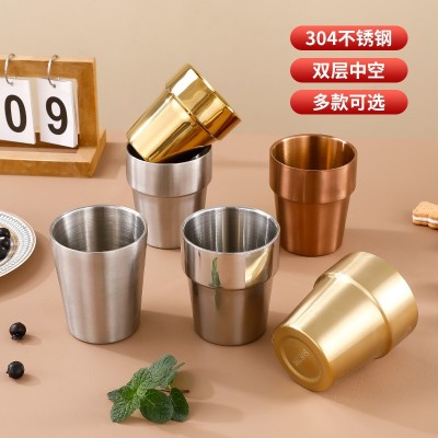 韩式304不锈钢水杯双层杯台阶杯跨境啤酒咖啡杯幼儿园水杯牛奶杯图2
