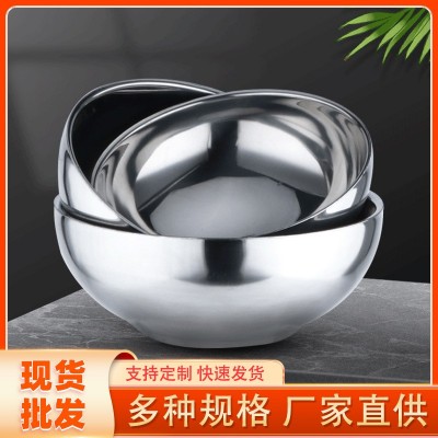 不锈钢碗加厚双层隔热亮光碗防烫食堂餐厅幼儿园多用儿童碗图2