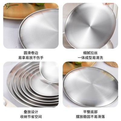 批发304不锈钢圆盘韩式烤肉盘家用托盘餐厅牛排西餐盘烧烤盘骨碟图4