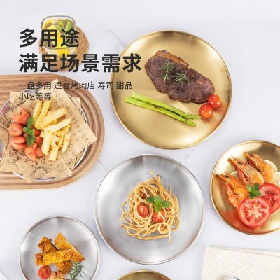 批发304不锈钢圆盘韩式烤肉盘家用托盘餐厅牛排西餐盘烧烤盘骨碟图3