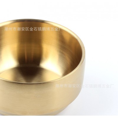 不锈钢金色加厚盖碗韩式双层米饭碗汤碗餐厅料理碗10.5cm-13cm图2