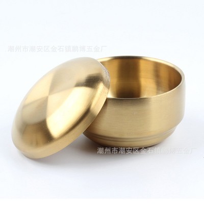 不锈钢金色加厚盖碗韩式双层米饭碗汤碗餐厅料理碗10.5cm-13cm图1