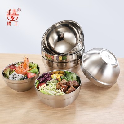 双层隔热铂金加厚圆形百合碗食堂汤碗餐厅家用米饭碗不锈钢碗防烫