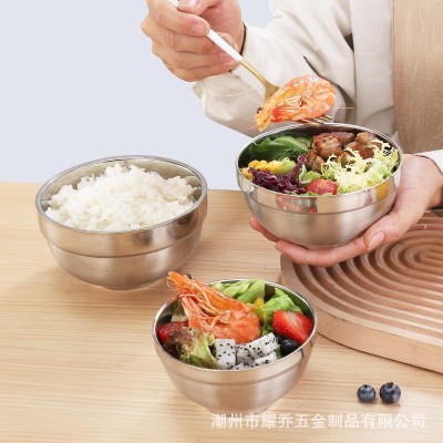 双层隔热铂金加厚圆形百合碗食堂汤碗餐厅家用米饭碗不锈钢碗防烫图3