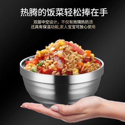 304不锈钢碗食品级批发特厚双层碗防烫抗摔碗成人碗汤面碗泡面碗图2