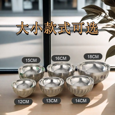 不锈钢碗双层隔热铂金碗成人饭碗儿童家用食堂泡面碗防烫防摔汤碗图2