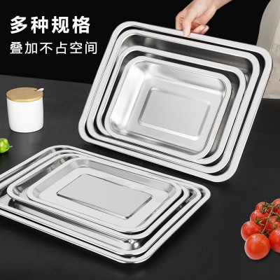 加厚不锈钢方盘长方形方盘托盘烧烤盘食堂大容量蒸饭盘餐盘烤鱼盘图4