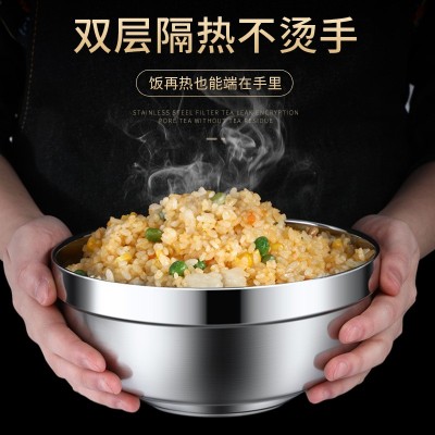 不锈钢饭碗304食品级双层隔热碗家用儿童防烫碗汤碗大碗加厚铁碗图2