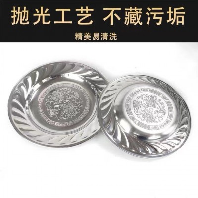 不锈钢盘子托盘圆盘平底浅盘菜盘家用餐盘小碟子圆形收纳点心图3