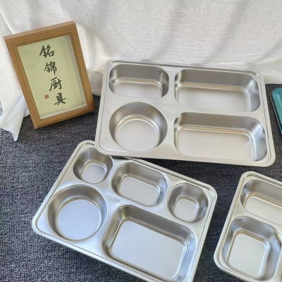 304不锈钢餐盘幼儿园饭盘学校工厂食堂快餐盘分格带盖四五格饭盒图4