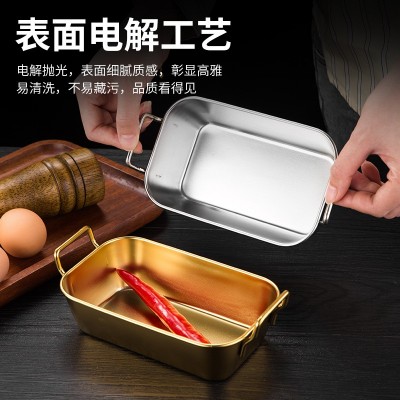 韩式小吃篮不锈钢金色双耳小食盘炸鸡块薯条篮凉菜碟糖果零食托盘图3