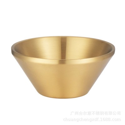 304不锈钢韩式双层V型碗儿童米饭碗金色沙拉碗烤肉沙拉沙冰拉面碗图5