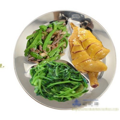批发不锈钢儿童餐盘 饭盘 圆形三格快餐盘 幼儿园学生专用快餐盘图2