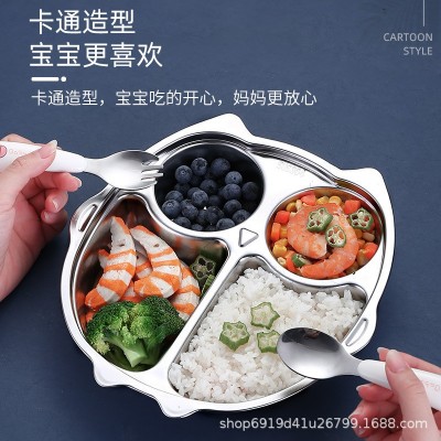 304不锈钢儿童餐盘餐具家用分格防摔卡通饭盘分隔幼儿园宝宝盘子图2
