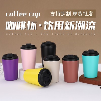 跨境12oz不锈钢咖啡杯双层真空带刻度保温杯户外便携车载汽车杯图2