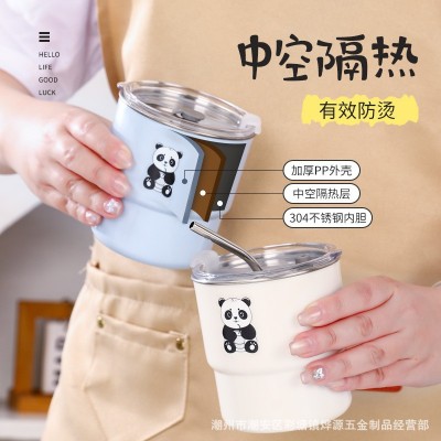304不锈钢水杯户外杯咖啡杯办公可爱吸管水杯汽车杯带盖饮水杯图4