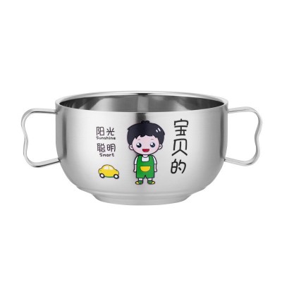304不锈钢双层儿童卡通碗家用饭碗可爱一家人亲子碗双耳批发代发图5