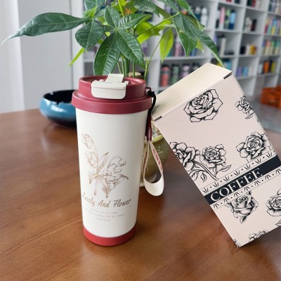 316不锈钢保温杯铃兰花咖啡杯高颜值车载吸管杯大容量双饮水杯图5