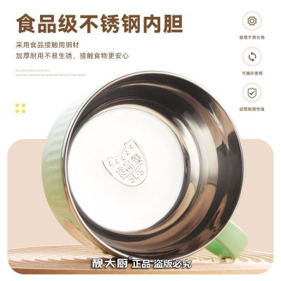 多功能泡面碗带盖不锈钢大容量可滤水带把手带可折叠餐具饭盒泡面图3