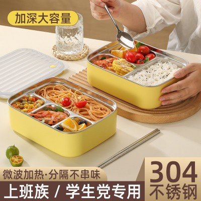食品级304不锈钢饭盒可进微波炉加热专用盒饭盒分格不串味便当盒图1