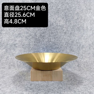 韩式餐具加深盘子不锈钢餐盘金色圆形水果盘意面盘家用菜盘拌面盘图2