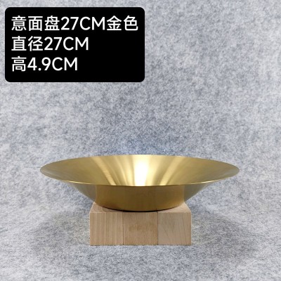韩式餐具加深盘子不锈钢餐盘金色圆形水果盘意面盘家用菜盘拌面盘图4